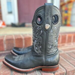 Wild West Genuine Leather Square Toe Cowboy Boots Hand Stitched Men's Size 9.5 E